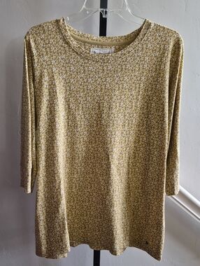 Ruff Hewn Mustard Ditsy Floral 1X 3/4 Sleeve Top 100% Cotton